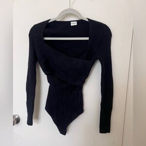 Abercrombie & Fitch Black LuxeLoft Black Wrap Sweater Bodysuit